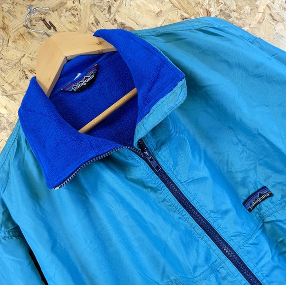 Patagonia Shell Synchilla Jacket Turquoise Blue Fleece Lined Zip Pockets Large - Picture 3 of 6